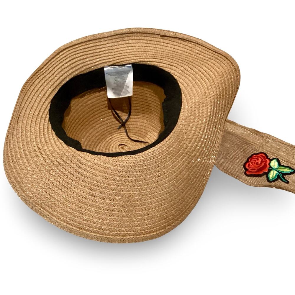Rose Applique Paper Straw Sun Hat - Picture 5 of 9
